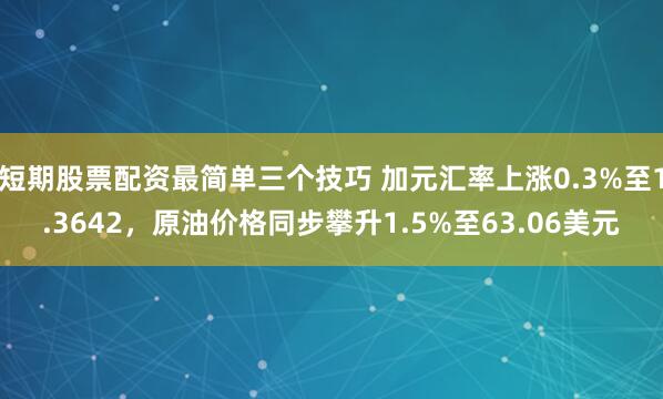 短期股票配资最简单三个技巧 加元汇率上涨0.3%至1.3642，原油价格同步攀升1.5%至63.06美元